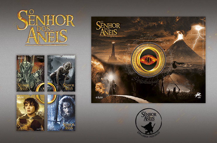 Selos com as diversas personagens do Senhor dos Anéis.