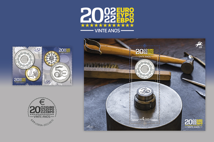 Selos com moeda de 1 euro