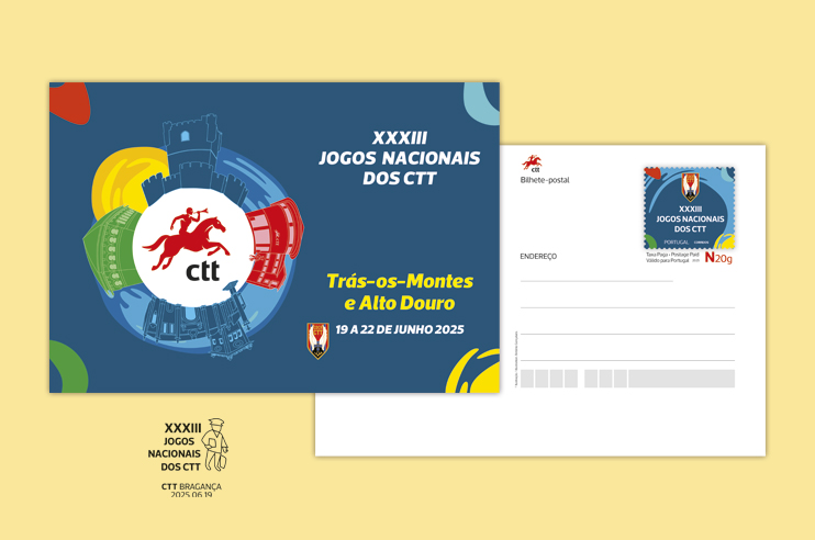 envelope e um bilhete postal comemorativos dos XXXIII Jogos Nacionais dos CTT