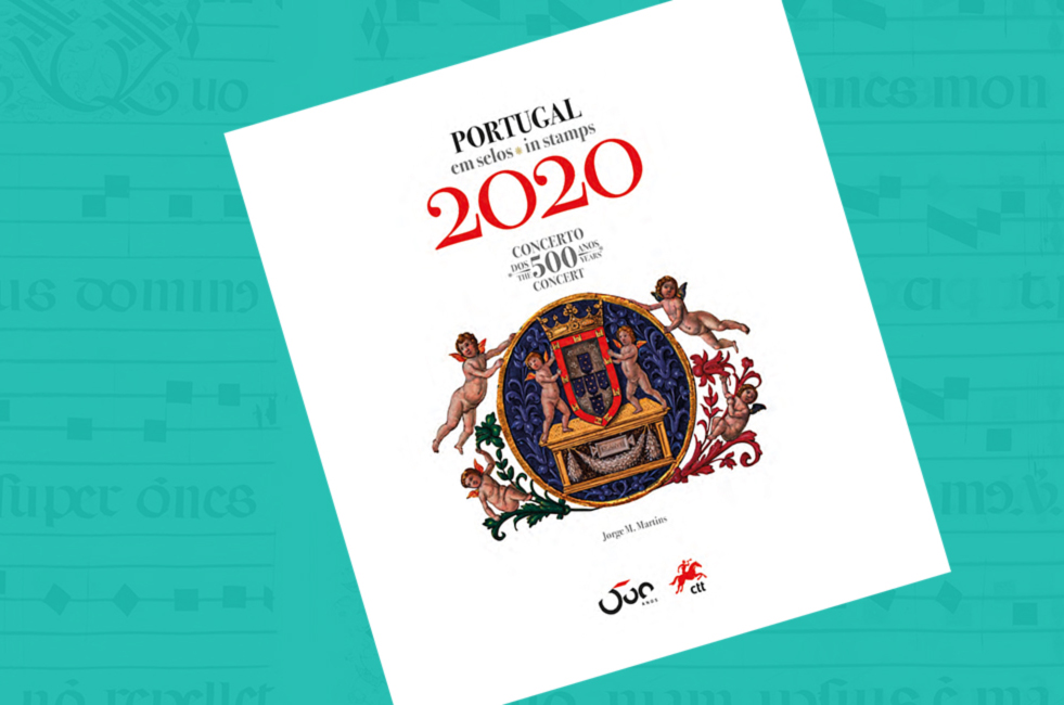 PORTUGAL em selos 2020, com ilustração clássica e brasão ao centro.