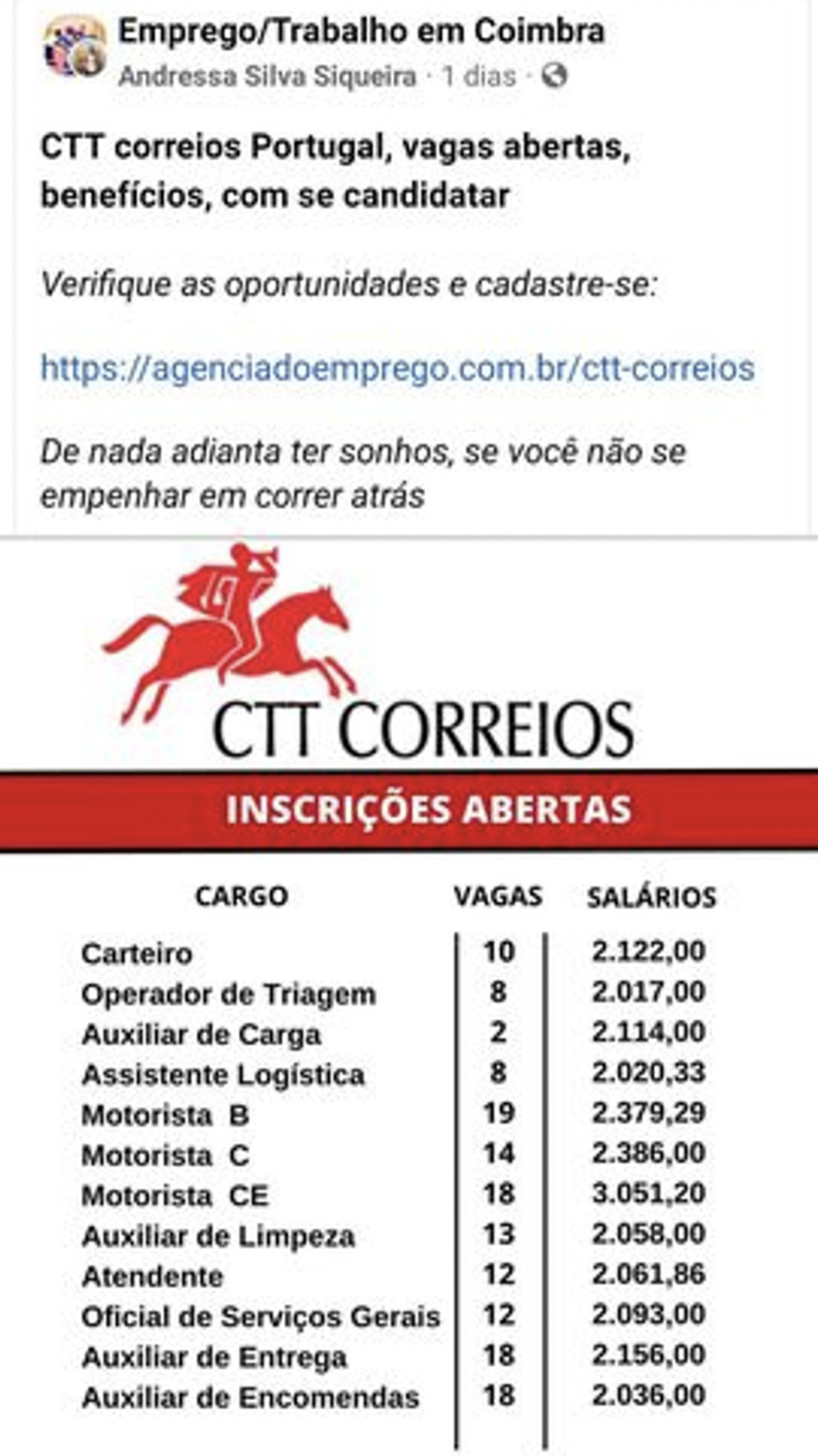 oportunidades emprego ctt