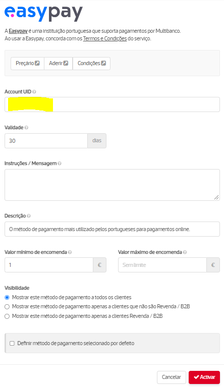 Ativação Easypay